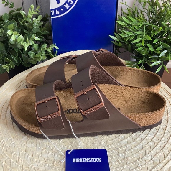 Birkenstock Arizona Brown Leather Slides Sandals - Picture 13 of 16